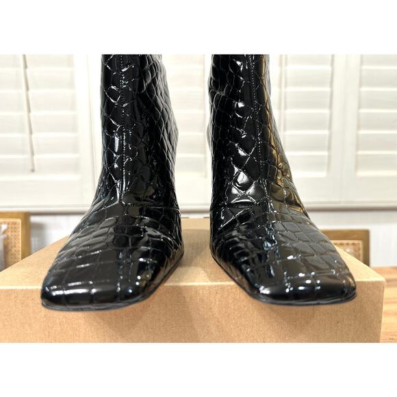 Good American Women's Ankle Boots Croc Embossed Black Size 7 NWOB Square Toe - Picture 6 of 12